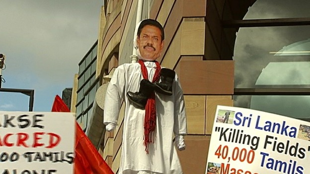 An effigy of the Sri Lankan president Mahinda Rajapaksa.