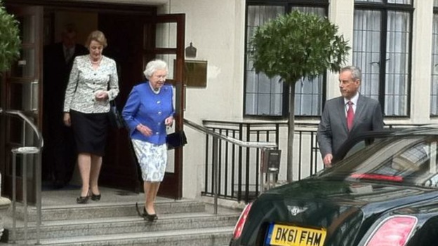 The Queen leaving King Edward VII Hospital in central London