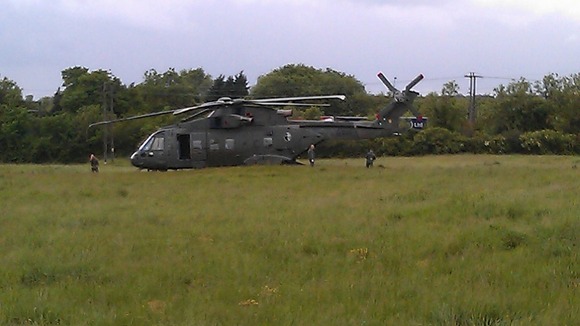 An RAF helicopter has made a forced landing in Northamptonshire