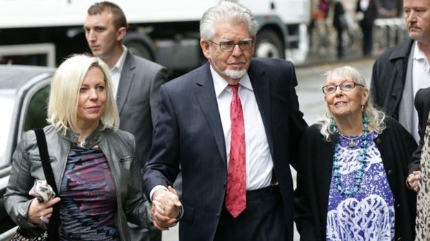 Rolf Harris outside court with his daughter Bindi (left) and wife Alwen.