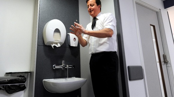 David Cameron during a hospital visit in Manchester.