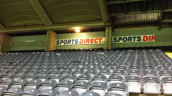Damage to signs at the newly-named Sports Direct Arena