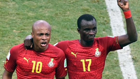 Ghana's Andre Ayew and Mohammed Rabiu during their match with Germany.