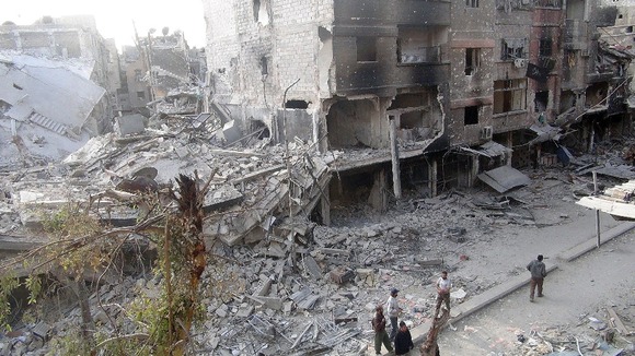 Syrian regime forces attacked this aid distributing point at Yarmouk in March, killing 9 and wounding 30.
