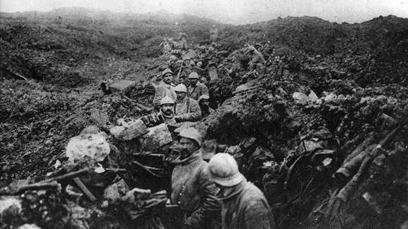 A German trench converted into a French trench after recapture of Fort Douaumont at the Battle of Verdun.