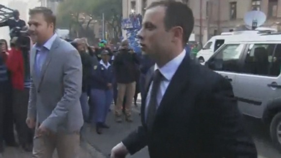Oscar Pistorius arrives at the high court in Pretoria.