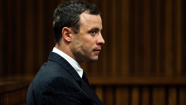 Olympic and Paralympic athlete Oscar Pistorius pictured in court today.