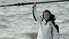 Sarah after racing across the shallow water