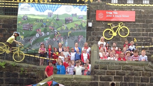 Cragg Vale school kids ready for the Tour to pass by
