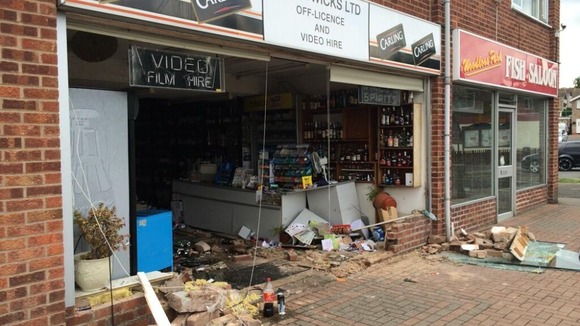 The car crashed into Stratwicks Ltd in Woodloes Avenue South at around 2.10pm