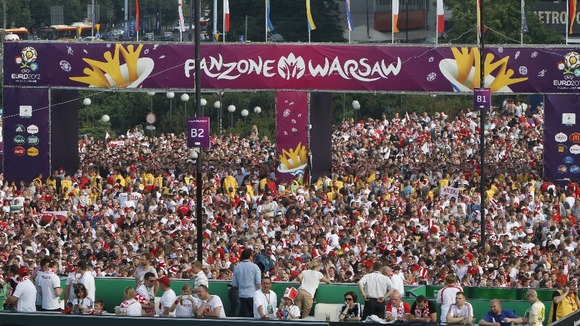 Over 100,000 people packed into Warsaw's FanZone on the first day of Euro 2012.