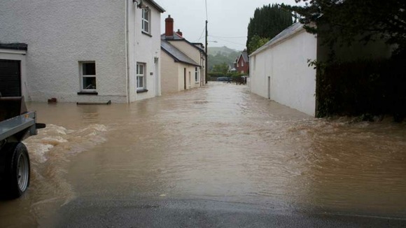 Flooding in Dolybont, West Wales.