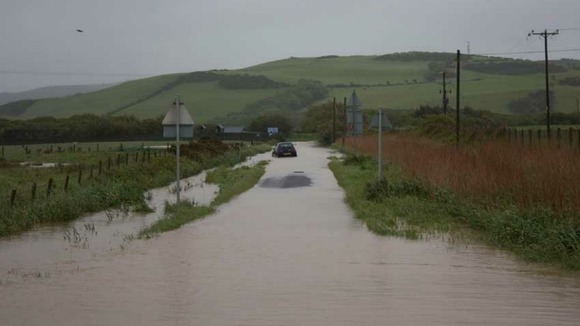 Flooding in Borth, West Wales.