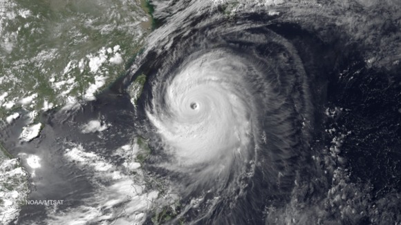 This satellite image of Typhoon Neoguri shows the storm's movement towards Japan.