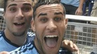 Dom Dwyer celebrates scoring with a 'selfie'.
