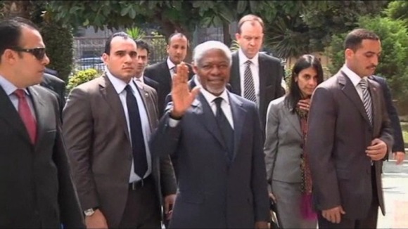 Former UN Secretary-General Kofi Annan arrives in Cairo ahead of his visit to Syria