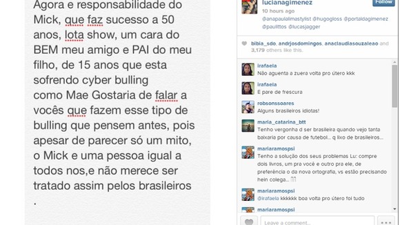 The message to Gimenez's 200,000 Instagram followers called for a stop to "cyber-bullying".