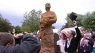 The unveiled statue by Luke Perry the sculpter and who it is said to be modelled on his wife Natalie Perry
