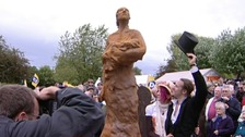 The unveiled statue by Luke Perry the sculpter and who it is said to be modelled on his wife Natalie Perry