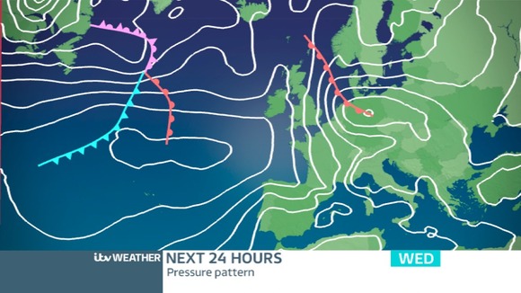 PRESSURE CHART TODAY: A Warm Front is approaching