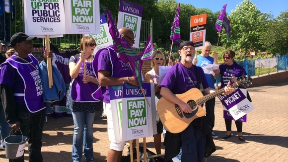 Unison leads a "we want more pay" chant in Nottingham
