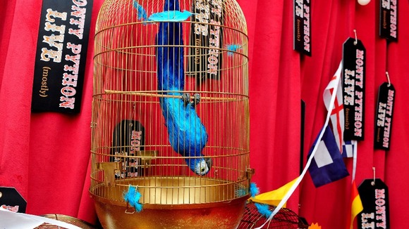 A model of a dead parrot at the first night performance of the Monty Python Show Live at London's O2 Arena.