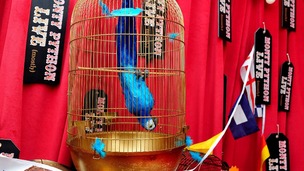 A model of a dead parrot at the first night performance of the Monty Python Show Live at London's O2 Arena.