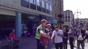 PC Will Medley entertaining crowds on Briggate