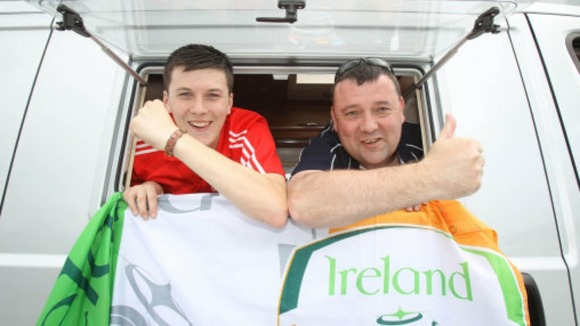 Father and son Joe and Ronan Organ, from Cork, travelled to Euro 2012 in a campervan from Berlin.