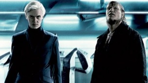 Dave Legeno (R) as werewolf Fenrir Greyback with Tom Felton, who played Draco Malfoy.