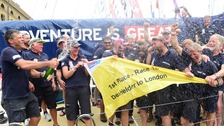 Celebrations as the Clipper Round the World Yacht Race ends.