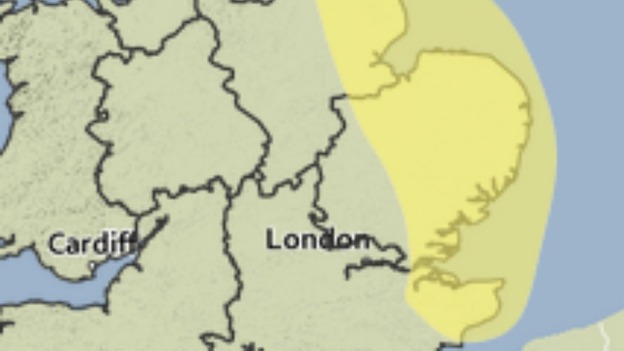 Area covered by Sunday's Met Office weather warning for heavy rain.