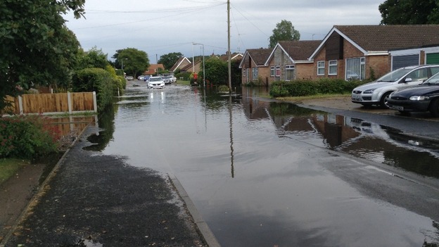Flooding in Appleton Drive, Ormesby, Norfolk.