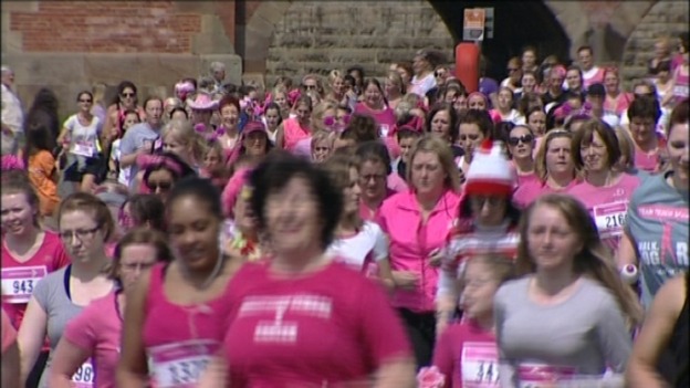 Hundreds of women wearing pink for the charity run