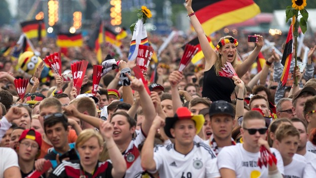 Supporters cheer in a "fan mile" in Berlin.