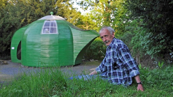 Ian Hunter with his teapot shed