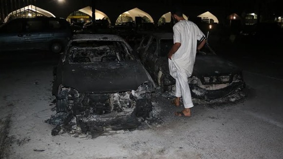 Cars at Tripoli airport have been destroyed by the clashes