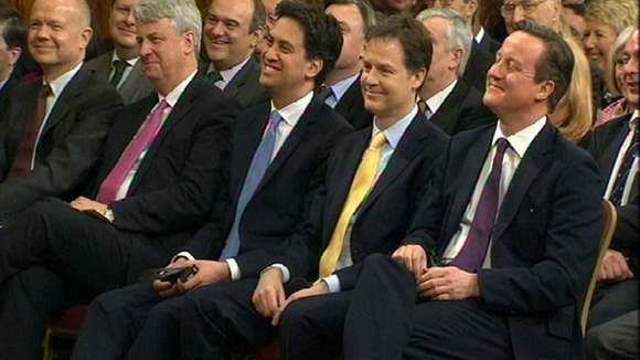 Andrew Lansley with William Hague, Ed Miliband, Nick Clegg and David Cameron.