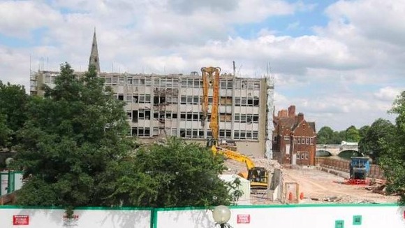 Demolition work at Bedford town hall.
