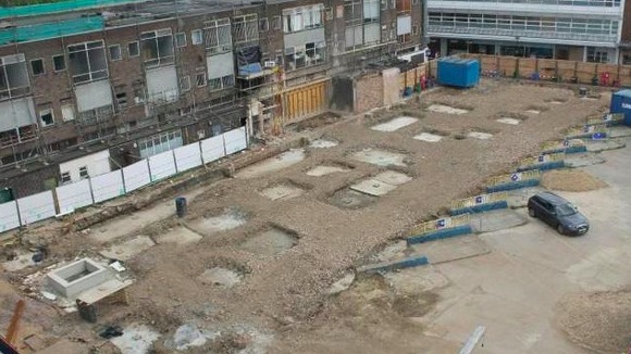 Demolition work at Bedford town hall.