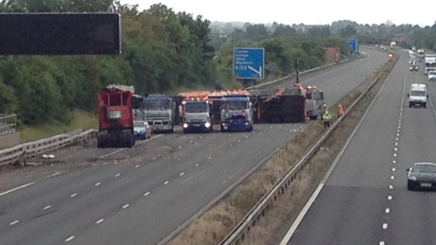 M5 lorry is lifted upright