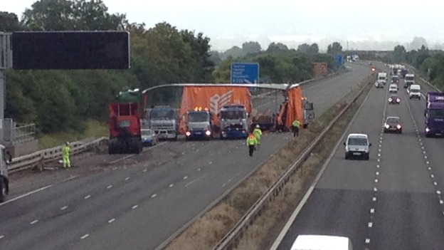 The lorry on the M5 is pulled upright
