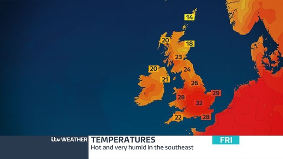 Friday could peak at 32C in London.