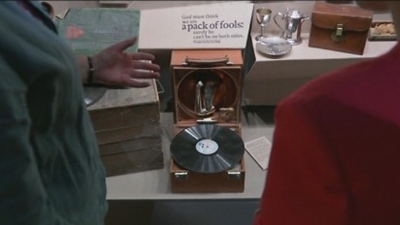 The old gramophone which is still in one piece after being played during the Battle of the Somme.