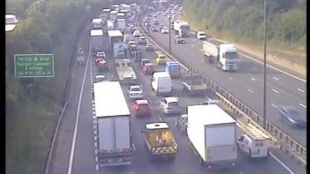 Traffic queuing towards the Dartford tunnel