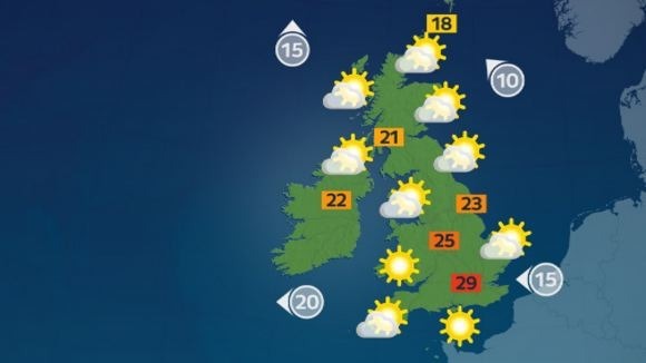 Sunny across the UK but thundery showers expected