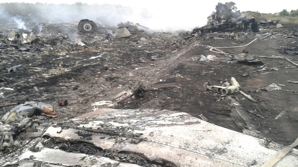 The site of a Malaysia Airlines plane crash in the settlement of Grabovo in Donetsk region: