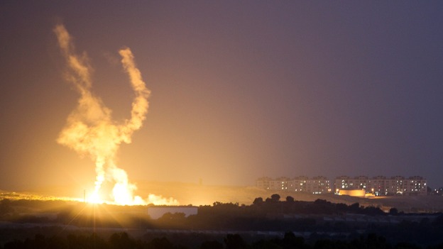 An Israeli rocket is fired into the northern Gaza Strip.