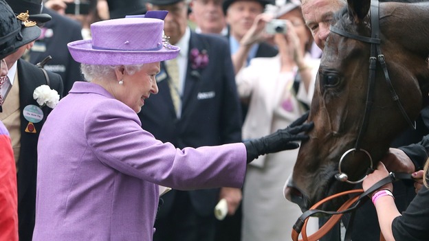 Queen Elizabeth II pats her horse Estimate after it won the Gold Cup in 2013.