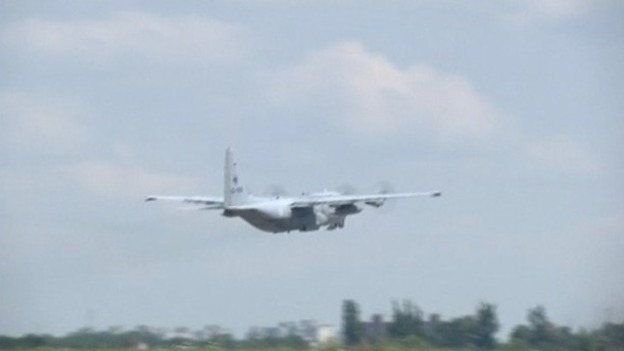 The plane is seen flying out from Kharkiv.